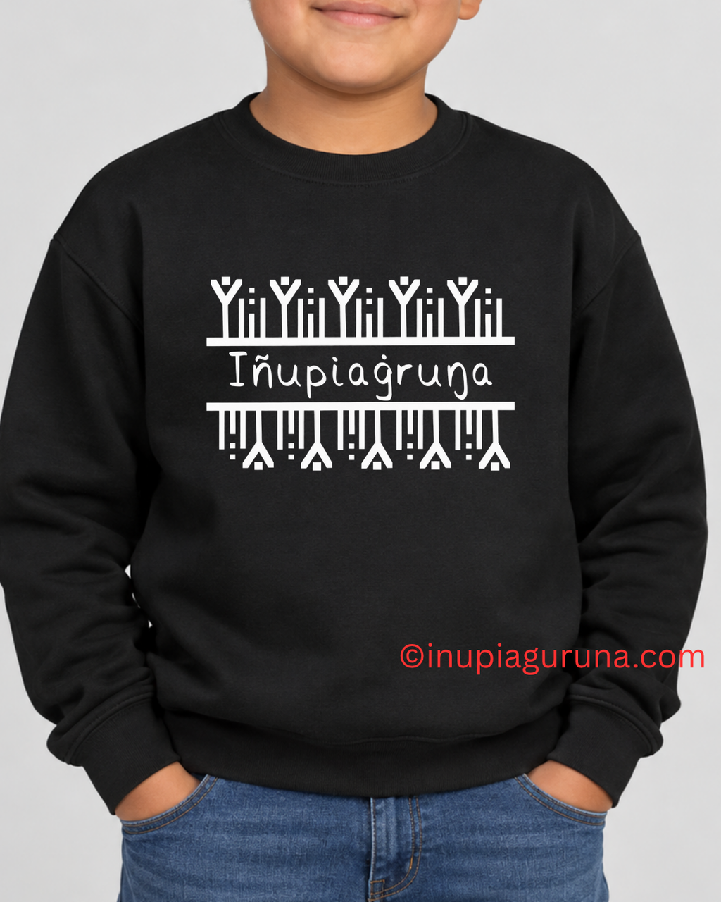 Iñupiaġuruŋa — I Am Iñupiaq Youth Crewneck Sweatshirt